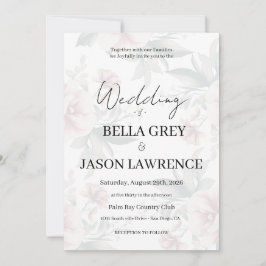 Invitación de boda simple flor negro y blanco