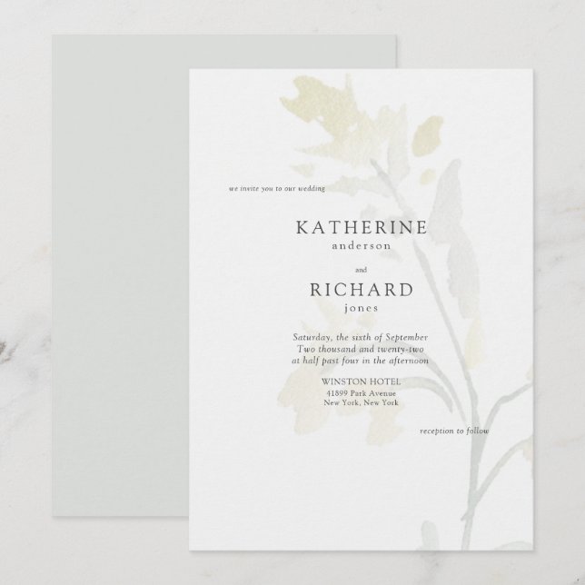Invitación de Boda Simple Flores Silvestres en Flo (Anverso / Reverso)