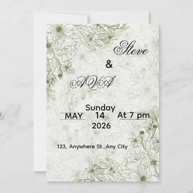 Invitación de boda Simple Green (Anverso)