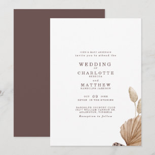 Invitación de boda simple marrón y beige
