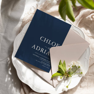 Invitación de boda simple minimalista azul marino