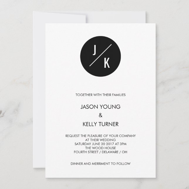 Invitación de boda simple moderna - círculo negro (Anverso)