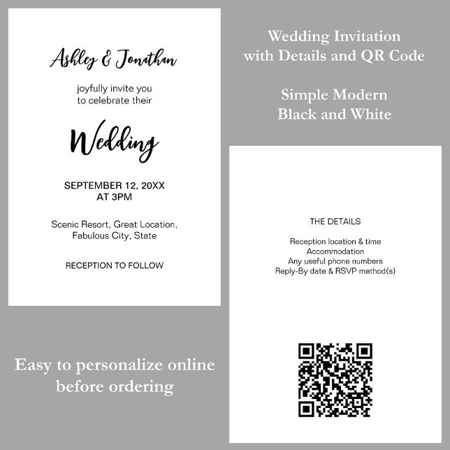 Invitación de boda Simple Moderna con código QR pa (Subido por el creador)