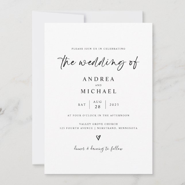Invitación de boda simple moderna dibujada a mano  (Anverso)