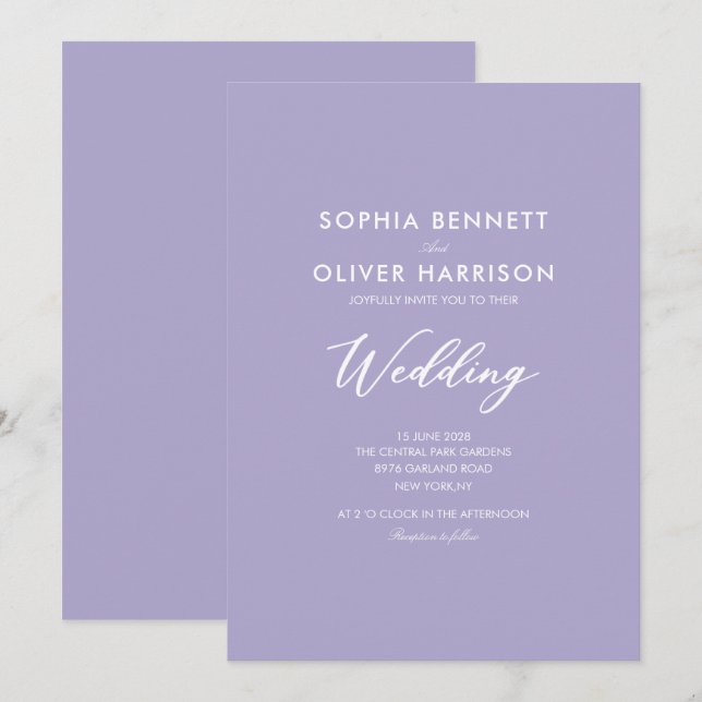 invitación de boda SIMPLE moderna elegante de lila (Anverso / Reverso)