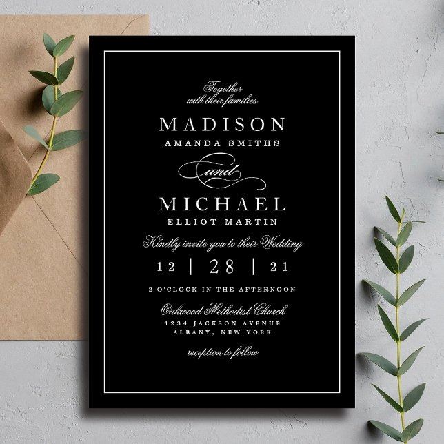 Invitación de boda simple moderna en negro y blanc (Simple Modern Black and White Wedding Invitation)