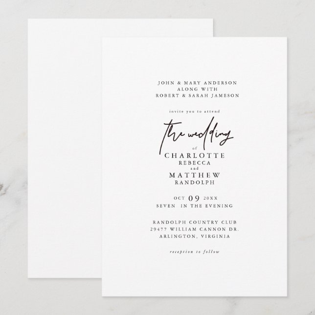 Invitación de Boda Simple Moderna para Ambos Padre (Anverso / Reverso)