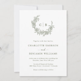 Invitación de boda simple monogramada