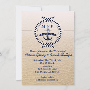 Invitación de boda simple náutica en la playa de a