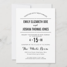 Invitación de boda simple, negro blanco personaliz