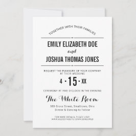 Invitación de boda simple, negro blanco personaliz