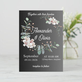 Invitación de boda simple verde, blanca y negra