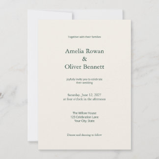 Invitación de boda simple verde marfil con detalle