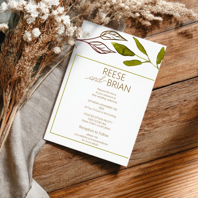Invitación de boda Simple Verde y Marrón de la Nat (Subido por el creador)