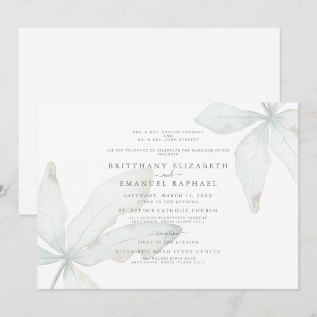 Invitación de boda Simple White Tropical Foliage I (Anverso / Reverso)