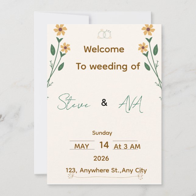 Invitación de boda simple y elegante (Anverso)
