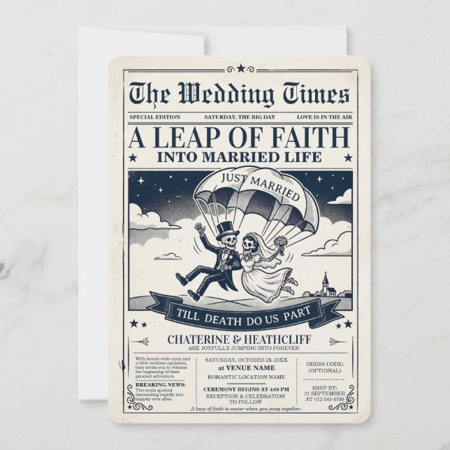 Invitación de Boda Skeletons Leap of Faith (Anverso)