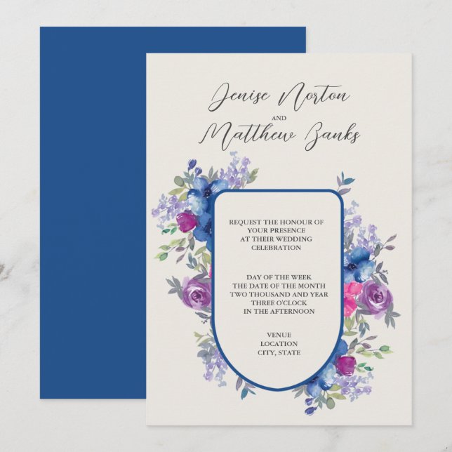 Invitación de boda Skydiver azul y blanco como la  (Anverso / Reverso)