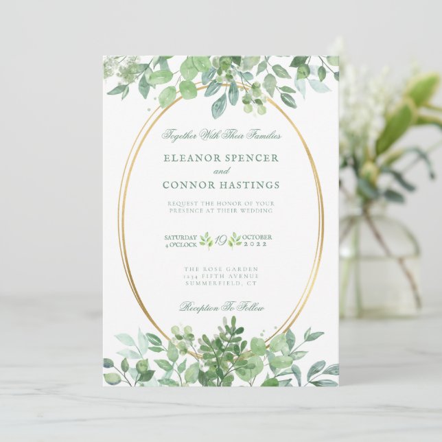 Invitación de boda sofisticada de eucalipto (Anverso de pie)