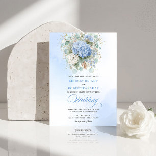 Invitación de boda sofisticada de hortensias azule