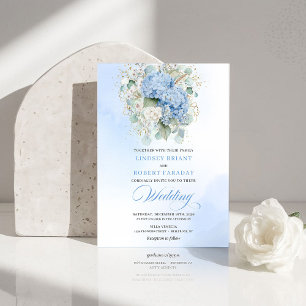 Invitación de boda sofisticada de hortensias azule