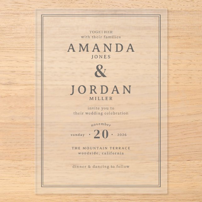 Invitación de boda sofisticada en blanco y negro (Anverso)