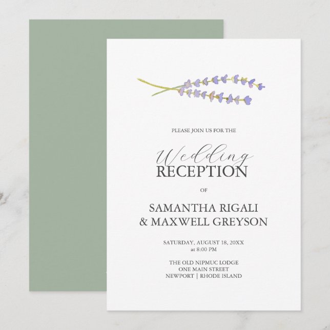 Invitación de boda solo recepción Lavanda (Anverso / Reverso)