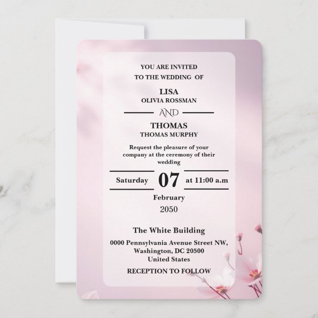 Invitación de boda soñadora con toque de lavanda r (Anverso)