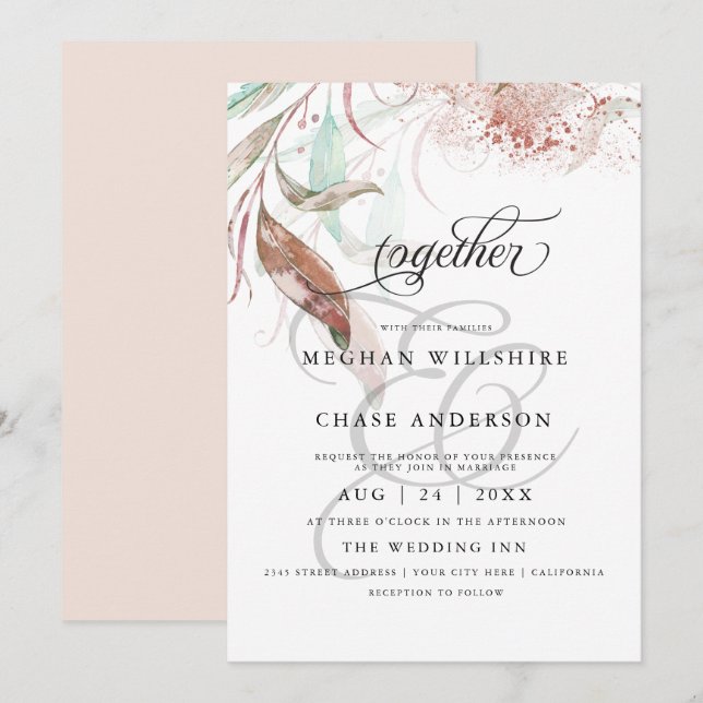 INVITACIÓN DE BODA | Spray de Wispy de Foliage de  (Anverso / Reverso)