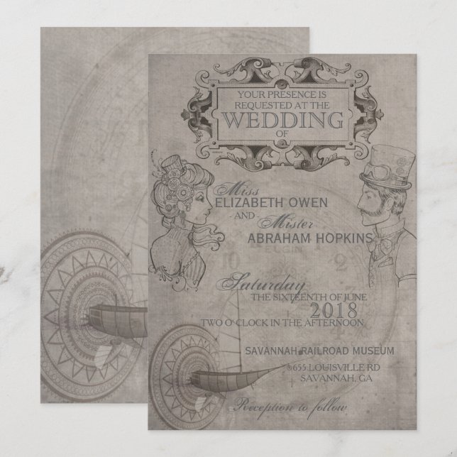 Invitación de boda Steampunk (Anverso / Reverso)