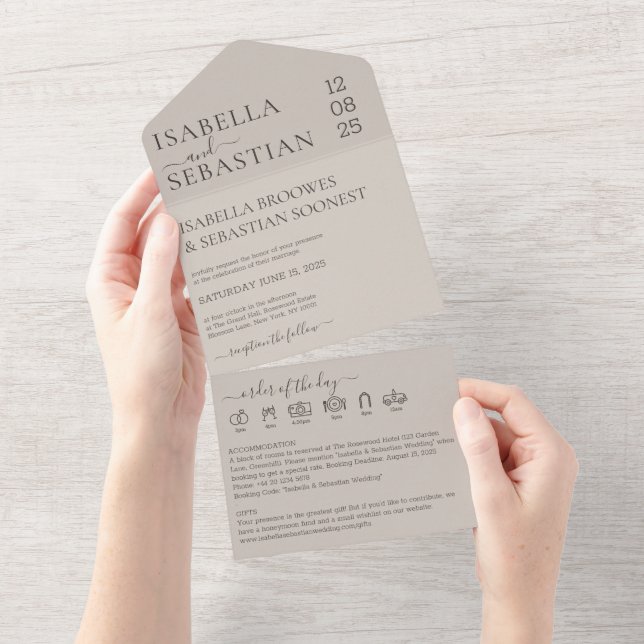 Invitación de boda suave beige todo en uno guarda  (desgarro)