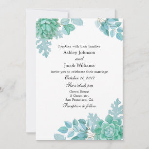Invitación de boda suculenta. Invitación menta flo