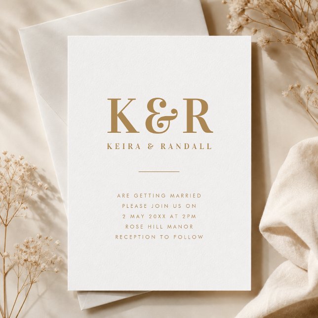 Invitación de Boda | Suite de Invitación con Monog (Gold monogram wedding invitation with elegant initials, names, and timeless typography.)