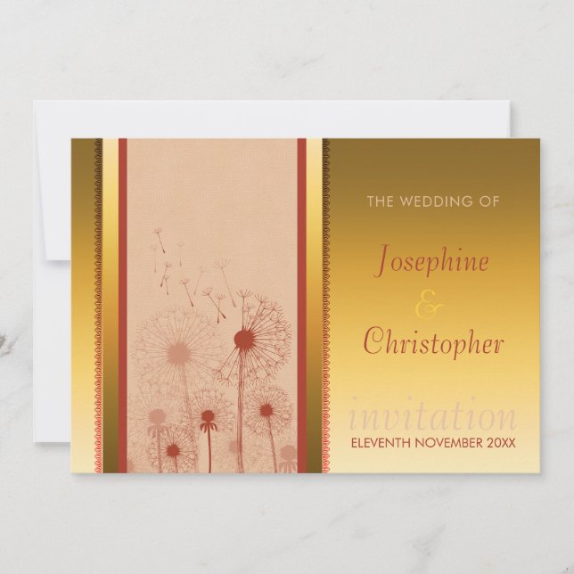 Invitación de boda Sunshine Dandelion Dorado (Anverso)