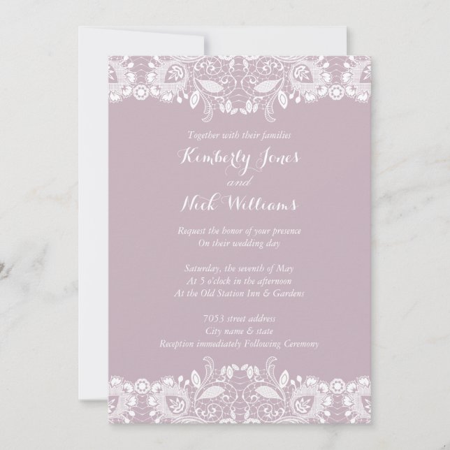 Invitación de boda Sweet White Lace Dusty Pink (Anverso)