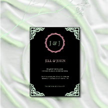 Invitación de Boda Tarjeta Art Déco Verde Salvia