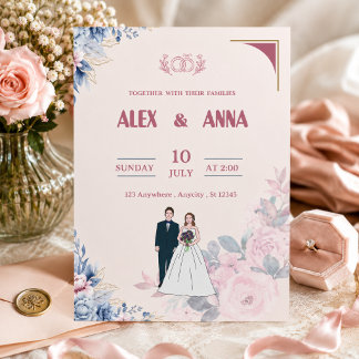 Invitación de Boda Tarjeta Floral Elegante Rosa