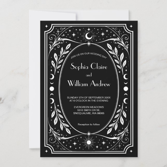Invitación de boda Tarot Gótico Elegante (Anverso)