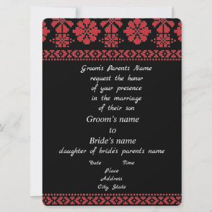 Invitación de Boda Tatreez Negro y Rojo