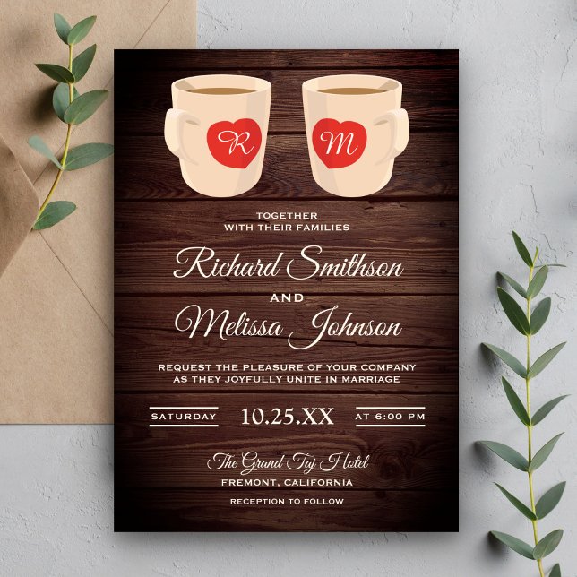 Invitación de boda Tazas de café lindas de madera  (Subido por el creador)