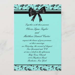 Invitación de boda Teal Blue Black Swirl Aqua 5x7