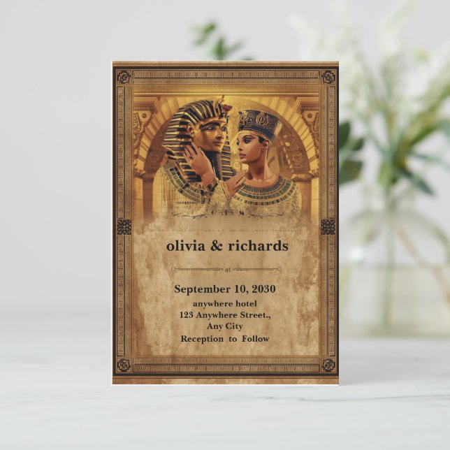 Invitación de Boda – Tema Faraón Elegante (Anverso de pie)