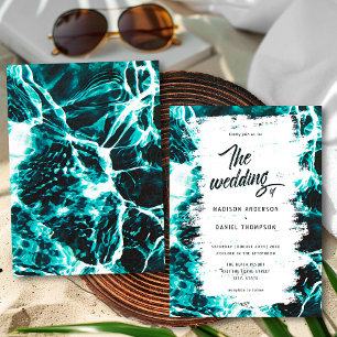 Invitación de Boda Tema Oceánico Azul Acuático Ret