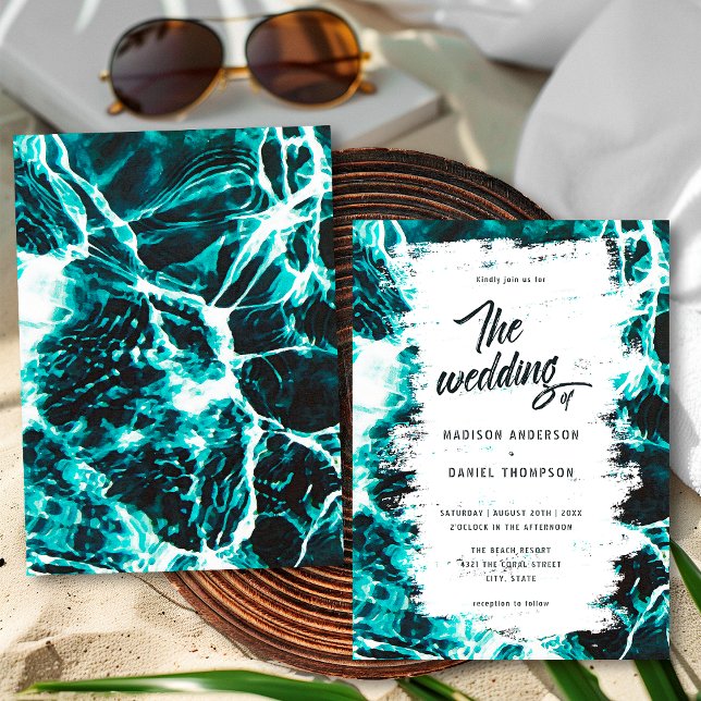 Invitación de Boda Tema Oceánico Azul Acuático Ret (Subido por el creador)