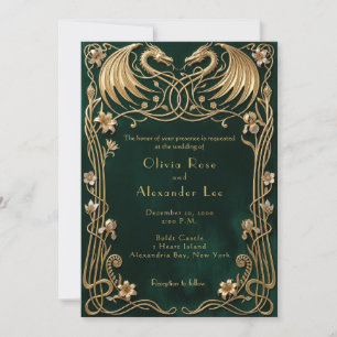 Invitación de boda temática de dragón celta nórdic