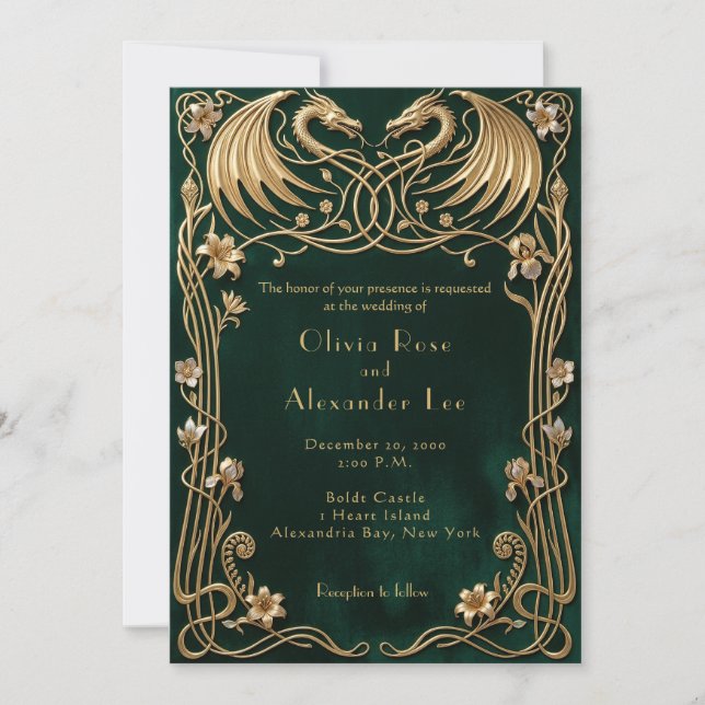 Invitación de boda temática de dragón celta nórdic (Anverso)