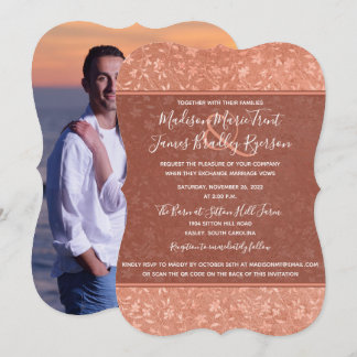 Invitación de Boda Terracota Floral, Corazones y E