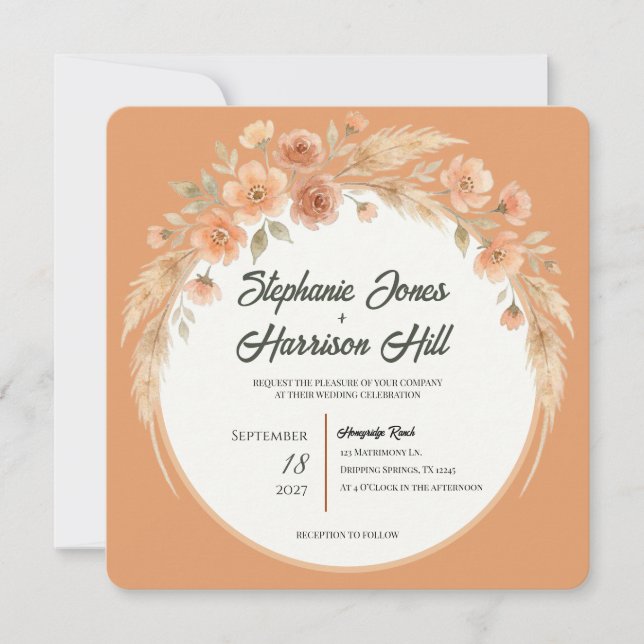 Invitación de boda Terracotta Bloom (Anverso)