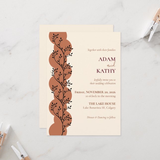 Invitación de boda Terracotta Botanical Circle (Anverso/Reverso In Situ)