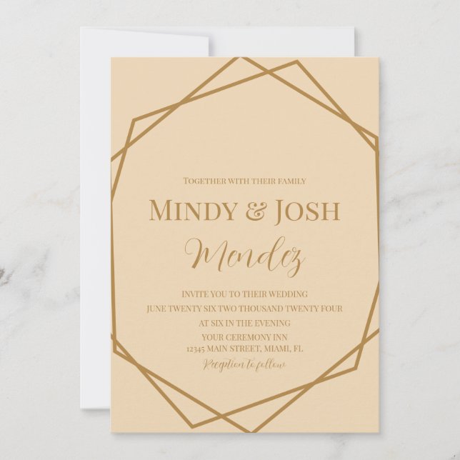 Invitación de boda terrosa con letra de borde geom (Anverso)